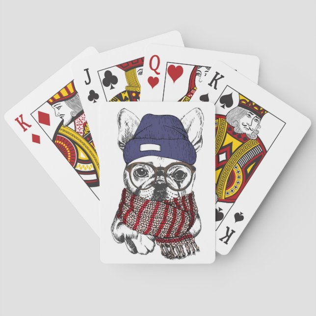 Baraja De Cartas Perro Bull francés Hipster (Reverso)