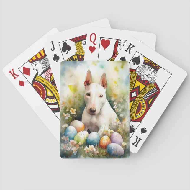 Baraja De Cartas Perro bull terrier con festividad de huevos de Pas (Reverso)