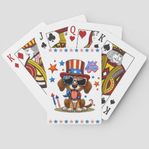 Baraja De Cartas Perro/cachorro lindo, patriótico, 4 de julio