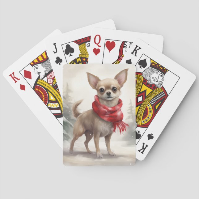Baraja De Cartas Perro chihuahua en Navidades de nieve (Reverso)
