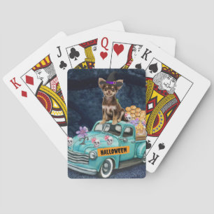 Baraja De Cartas Perro Chihuahua Halloween Camión Noche Espeluznant