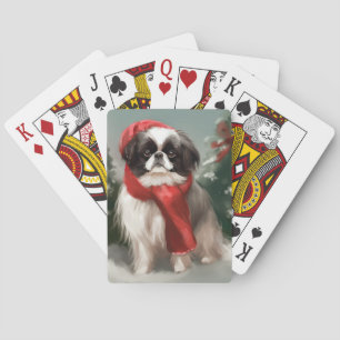 Baraja De Cartas Perro Chin Japonés en Navidad con Nieve