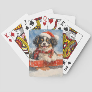 Baraja De Cartas Perro Chin Japonés en Trineo Deja que Nieve Navida