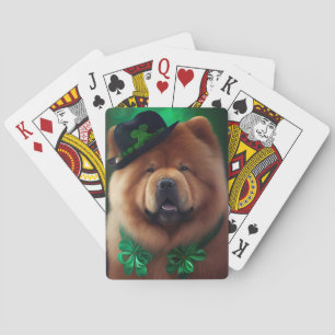 Baraja De Cartas Perro Chow Chow con vestido de San Patricio