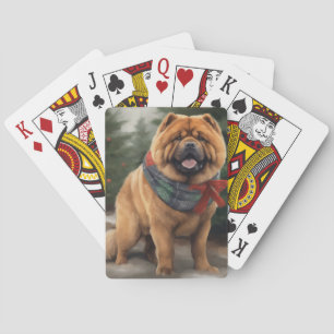 Baraja De Cartas Perro Chow Chow en Navidad con Nieve