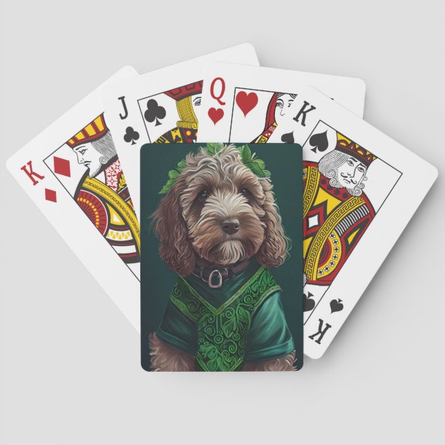 Baraja De Cartas Perro Cockapoo con vestido del día de San Patricio (Reverso)