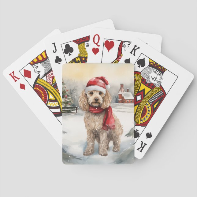 Baraja De Cartas Perro Cockapoo en Navidades de nieve (Reverso)