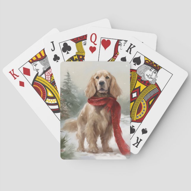 Baraja De Cartas Perro Cocker Spaniel en la nieve Navidad (Reverso)