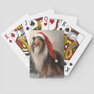 Baraja De Cartas Perro Collie Áspero en Navidad con Nieve