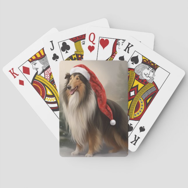 Baraja De Cartas Perro Collie Áspero en Navidad con Nieve (Reverso)