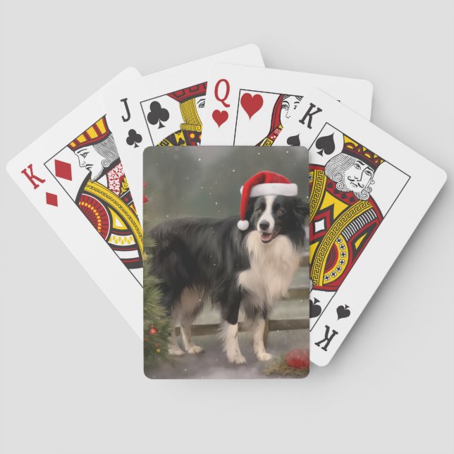 Baraja De Cartas Perro collie fronterizo en Navidades de nieve (Reverso)