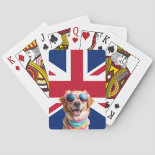 Baraja De Cartas Perro colorido con gafas de sol y bandera del Rein