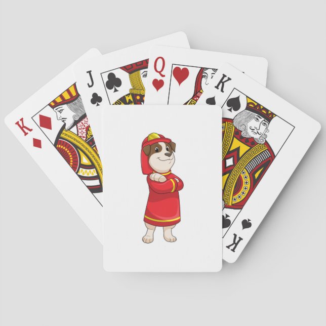 Baraja De Cartas Perro como bombero con casco (Reverso)