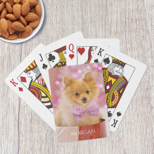 Baraja De Cartas Perro con corbata de lazo rosa o su foto, nombre