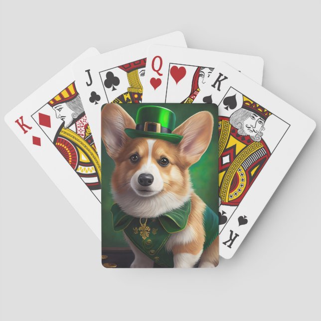 Baraja De Cartas Perro Corgi con vestido de San Patricio (Reverso)