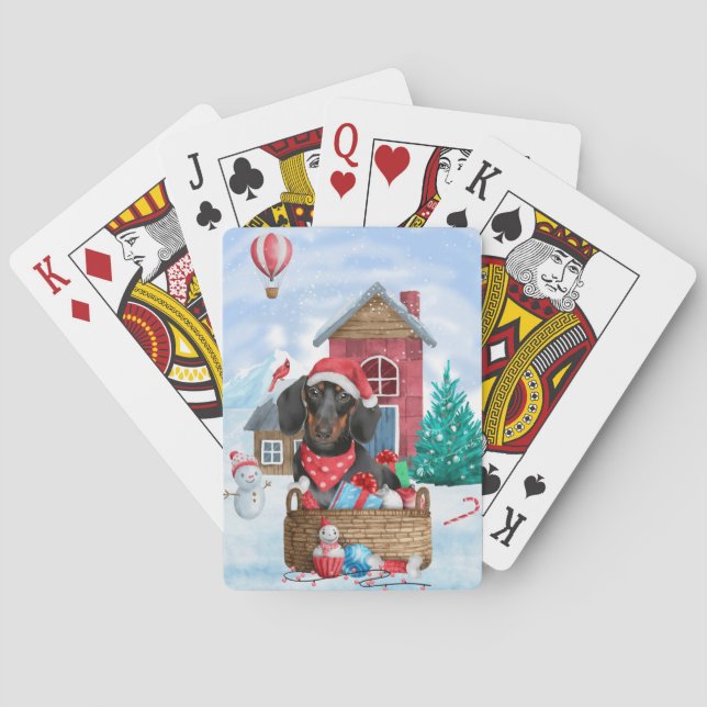 Baraja De Cartas Perro Dachshund En La Casa De Perros De Navidades  (Reverso)