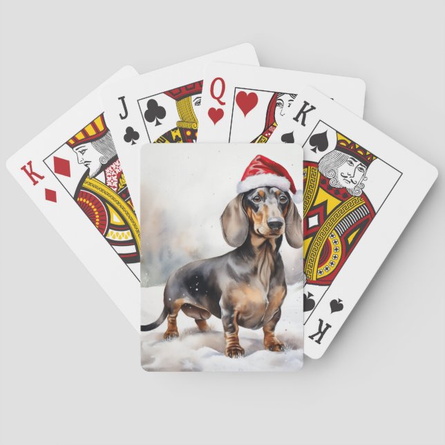 Baraja De Cartas Perro Dachshund en Navidad Nieve (Reverso)