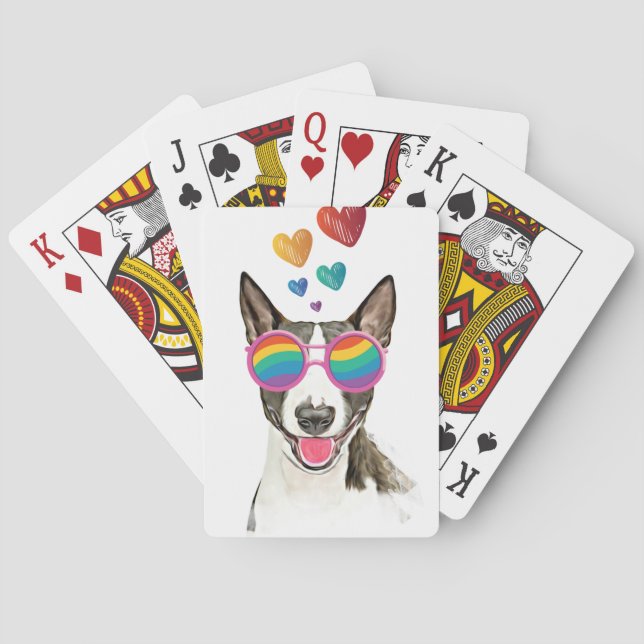 Baraja De Cartas Perro de Bull Terrier con El día de San Valentín d (Reverso)