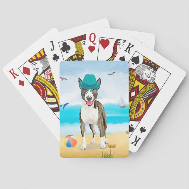 Baraja De Cartas Perro de Bull Terrier en la playa (Reverso)