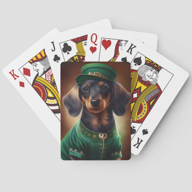 Baraja De Cartas Perro de Dachshund con vestido de San Patricio (Reverso)