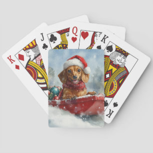 Baraja De Cartas Perro de Dachshund en la cornisa, Navidades de la