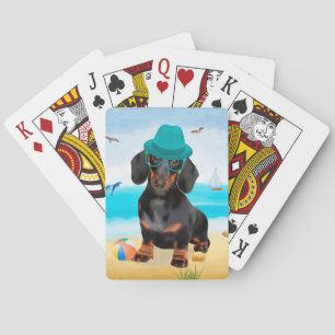 Baraja De Cartas Perro de Dachshund en la playa
