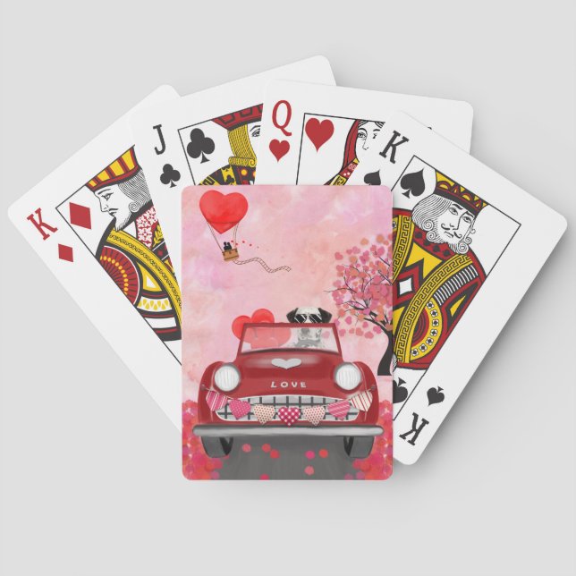 Baraja De Cartas Perro de Dalmacia conduciendo auto con corazones d (Reverso)