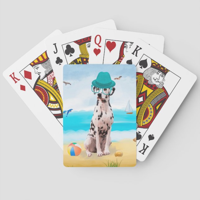 Baraja De Cartas Perro de dalmación en la playa (Reverso)