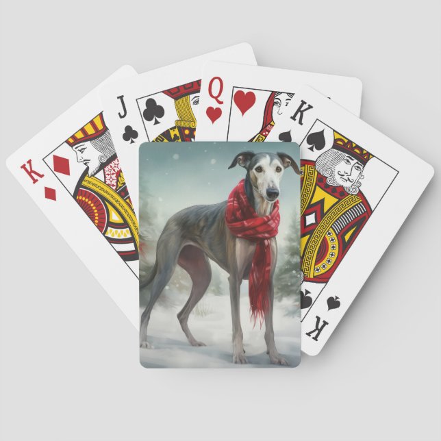 Baraja De Cartas Perro de Greyhound en Navidades de Nieve (Reverso)