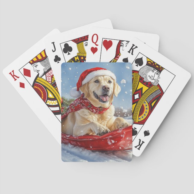 Baraja De Cartas Perro de Labrador con mangas y Navidades de nieve (Reverso)