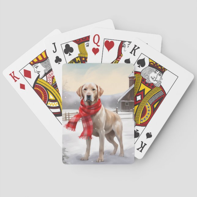 Baraja De Cartas Perro de Labrador en Navidades de nieve (Reverso)
