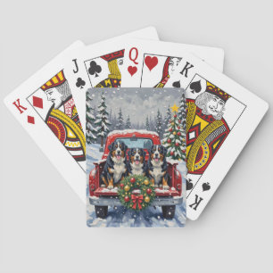 Baraja De Cartas Perro de montaña bernés camión rojo de Navidad vac