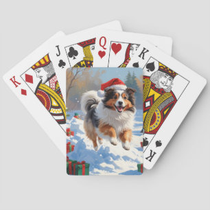 Baraja De Cartas Perro de pastor de Shetland corriendo en la nieve 