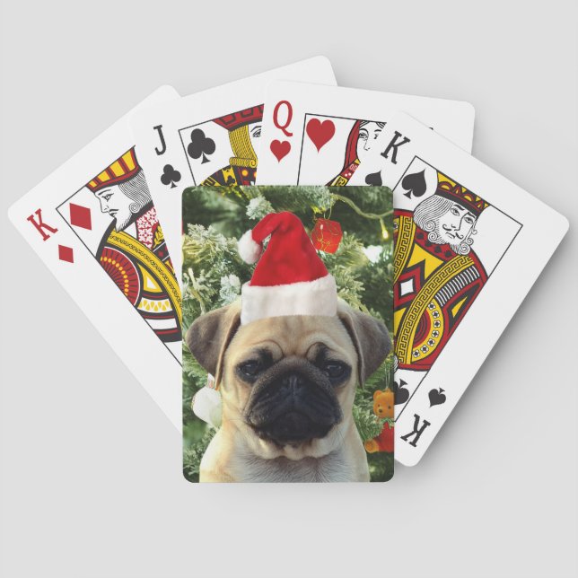 Baraja De Cartas Perro de pug cachorro árbol de Navidad Ornamentos  (Reverso)