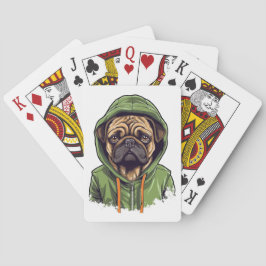 Baraja De Cartas Perro de Pug con capucha verde