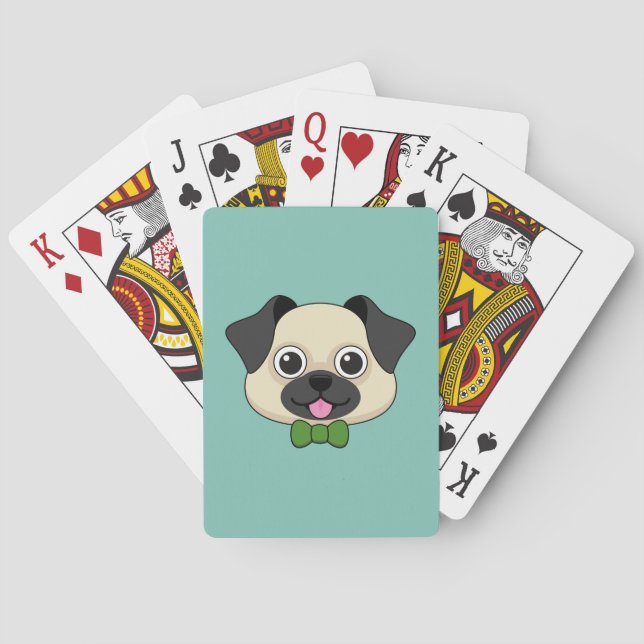 Baraja De Cartas Perro de pug feliz lindo con papillón (Reverso)