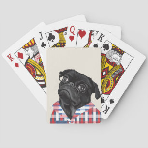 Baraja De Cartas Perro De Pug Negro Con Gafas Y Chequera