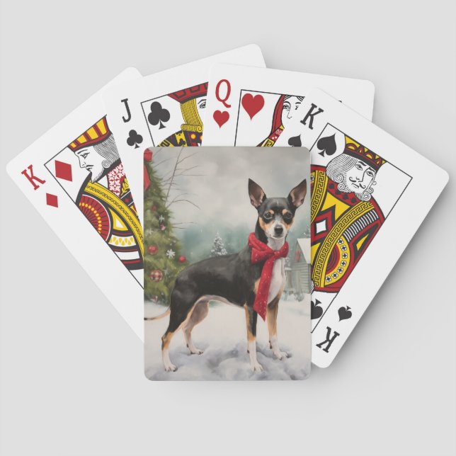Baraja De Cartas Perro de Rat Terrier en Navidades de Nieve (Reverso)