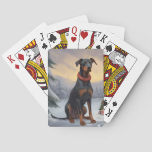 Baraja De Cartas Perro Doberman en Navidad con Nieve