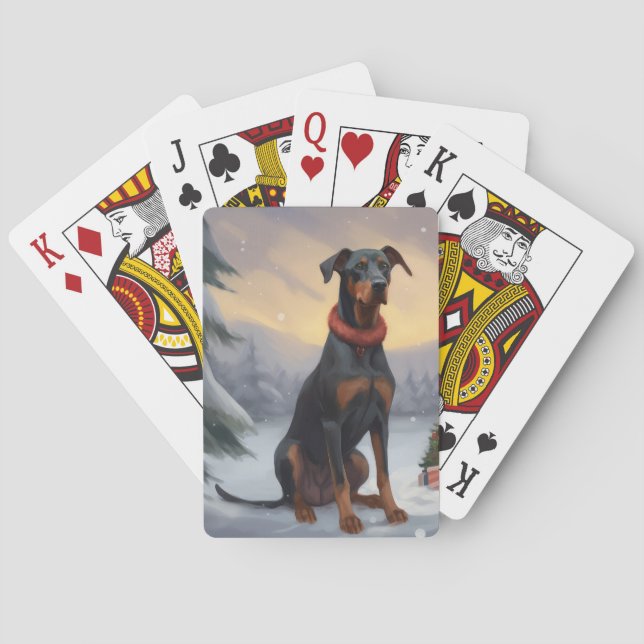 Baraja De Cartas Perro Doberman en Navidad con Nieve (Reverso)
