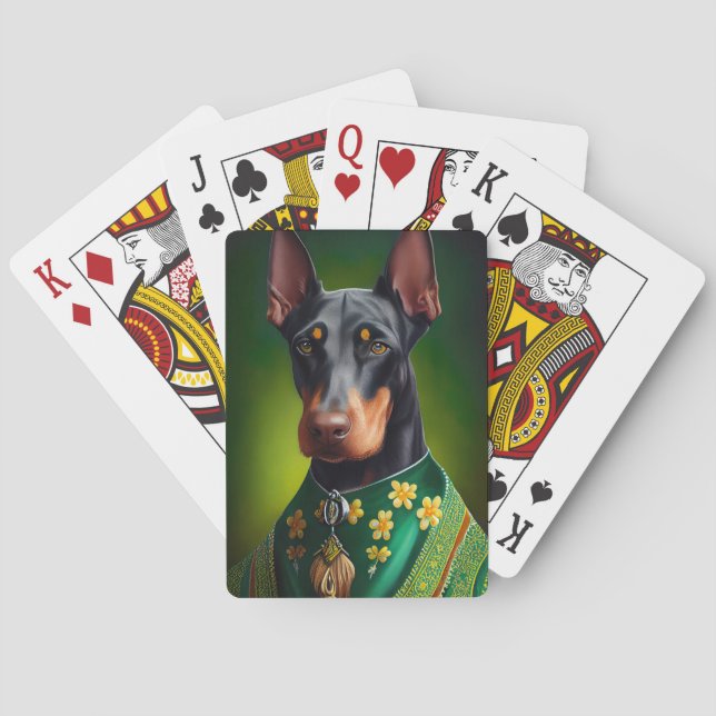 Baraja De Cartas Perro Doberman en vestido de San Patricio (Reverso)