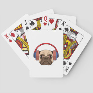 Baraja De Cartas Perro en la música con auriculares