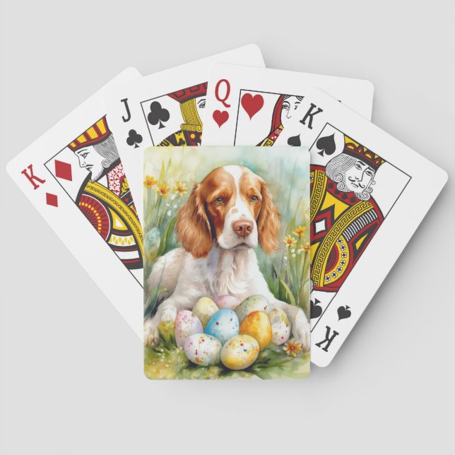 Baraja De Cartas Perro español de Bretaña con festividad de huevos  (Reverso)