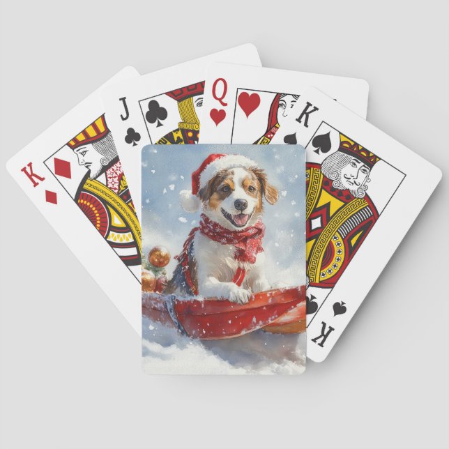 Baraja De Cartas Perro español de Bretaña en Navidades escabechosos (Reverso)