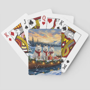 Baraja De Cartas Perro esquimal americano blanco Navidad Barco Fies