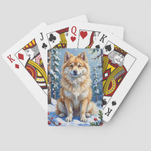 Baraja De Cartas Perro Esquimal Americano Bosque Floral Invernal