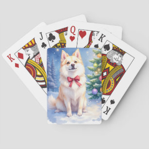 Baraja De Cartas Perro Esquimal Americano de acuarela Navidad brill