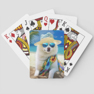Baraja De Cartas Perro esquimal americano en la playa, regalo de ve