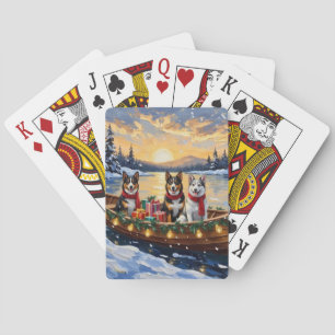 Baraja De Cartas Perro Ganadero Australiano Barco De Navidad Fiesta
