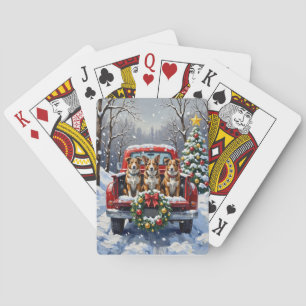 Baraja De Cartas Perro Ganadero Australiano Camión Rojo Navidad Fie